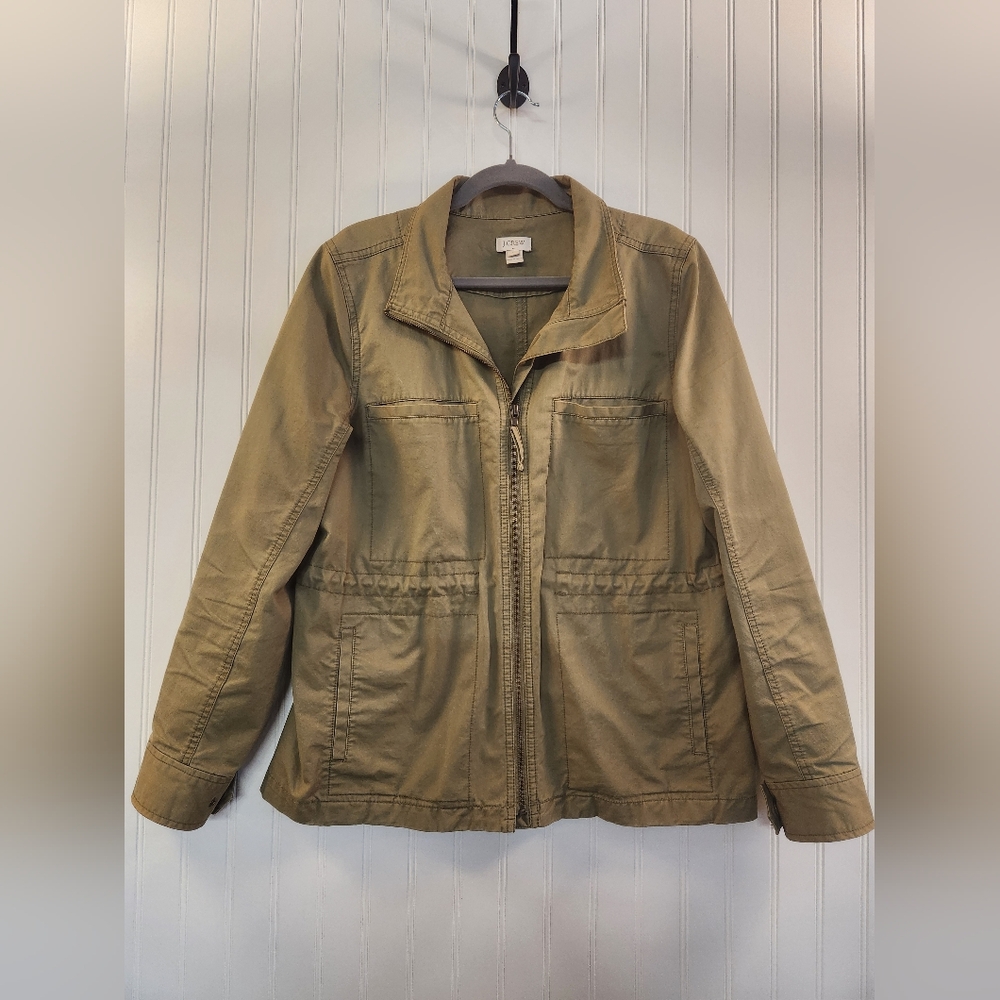J. Crew Women's Olive Green Military Parka Jacket Size L Cinched‎ Waist Casual